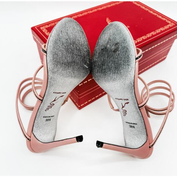 Rene Caovilla Heels Wrap Crystal 38.5 Pink High Sandals Embellished Box Beaded - Picture 9 of 11